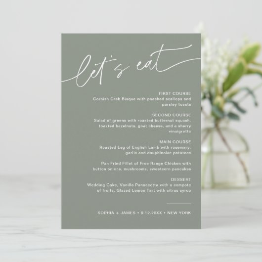 SAGE Modern Wedding Dinner Menu 12x18 Einladung (Stehend Vorderseite)