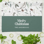 Sage moderne elegante Wasserfarbe botanische rusti Geschirrtuch<br><div class="desc">Weizengrün moderne elegante rustikale Aquarellfarben getrocknete botanische florale gedämpfte Farben Weihnachtsdesign.</div>