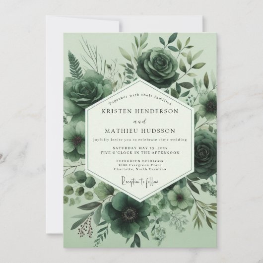Sage Monochromatic Flora Wedding Einladung (Vorderseite)