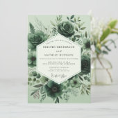 Sage Monochromatic Flora Wedding Einladung (Stehend Vorderseite)
