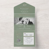 Sage Monogram All in one Wedite Einladung (Innen)