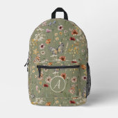 Sage Monogram Boho Butterfets Wildblumen Bedruckter Rucksack (Vorderseite)