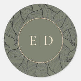 Sage Monogram Elegant Modernes Floral Runder Aufkleber