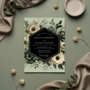 Sage Moody Floral Eleganz Hochzeit Einladung
