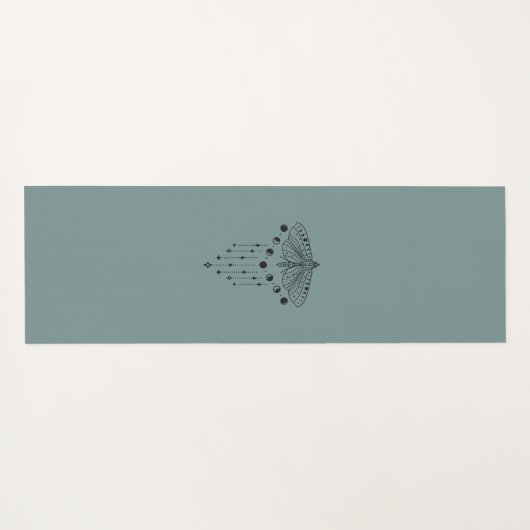 Sage Moon Phases Moth | Minimalistische Yoga Mat Yogamatte (Rückseite (Horizontal))
