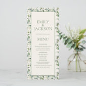 Sage Moss Green Blätter Cream Wedding Menu Menükarte (Stehend Vorderseite)