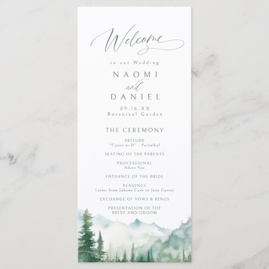 Sage Mountain Forest Rustic Wedding Programs Menükarte (Vorderseite)
