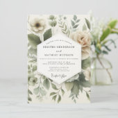 Sage Muted Flora Wedding Einladung (Stehend Vorderseite)