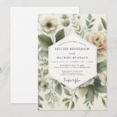 Sage Muted Flora Wedding Einladung (Vorne/Hinten)