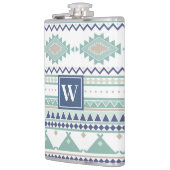 Sage & Navy Blue Native American Pattern Flachmann (Links)