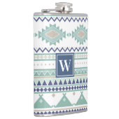 Sage & Navy Blue Native American Pattern Flachmann (Rechts)