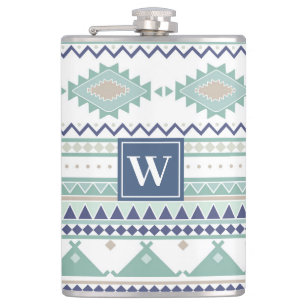 Sage & Navy Blue Native American Pattern Flachmann