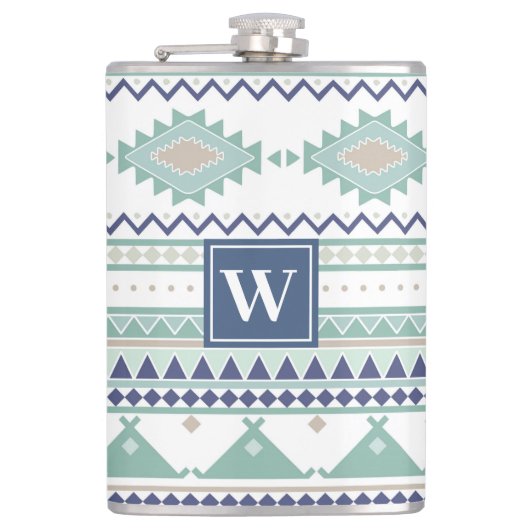 Sage & Navy Blue Native American Pattern Flachmann (Vorderseite)