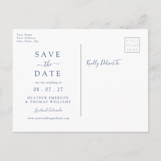 Sage Navy Botanischer Kranz Hochzeit retten die Da Ankündigungspostkarte (Rückseite)