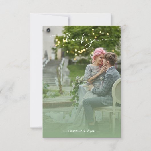 Sage Newlyweds Photo Simple Calligraphy Script Dankeskarte (Vorderseite)