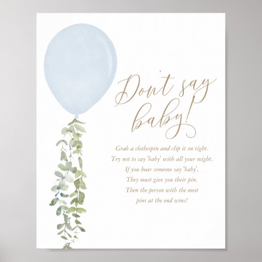 Sage nicht Baby Blue Balloon Baby Shower Poster (Vorne)