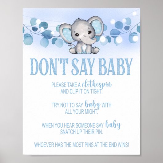 Sage nicht Baby Duwer Sign Game Elephant Blue Poster (Vorne)