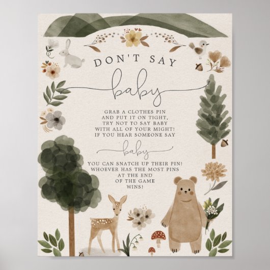 Sage nicht Baby Sign Boho Woodland Baby Shower Gam Poster (Vorne)