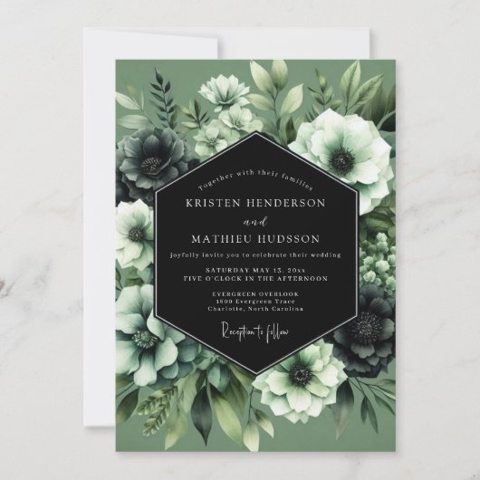 Sage Nocturnal Bloom Hochzeit Einladung (Vorderseite)