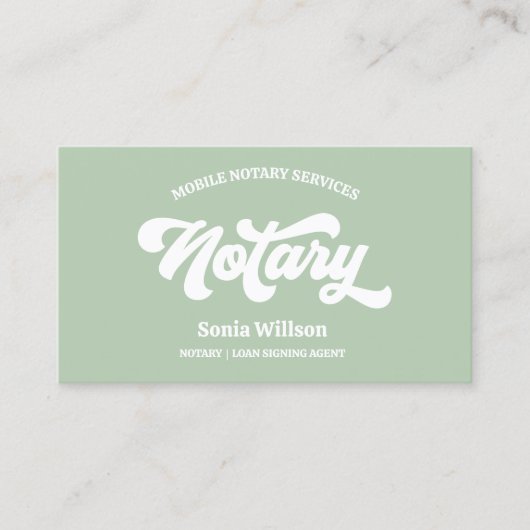 Sage Notary Loan Signing Agent Kalligraphie Visitenkarte (Vorderseite)