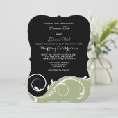 Sage Olive Black Swirl Bracket Wedites Einladung (Stehend Vorderseite)