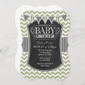Sage Olive Chalkboard Zickzack Babydusche Einladun Einladung (Vorne/Hinten)