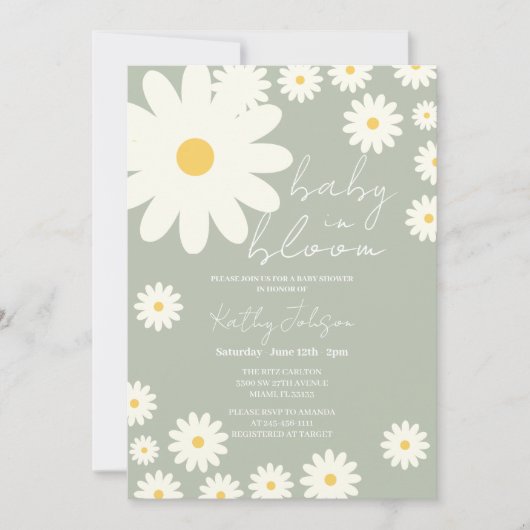 Sage Olive Daisy Floral Baby in Blütendusche Einladung (Vorderseite)