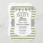Sage Olive Gray Stripes Kinderdusche Einladung (Vorne/Hinten)