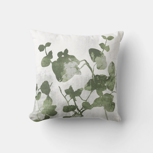 Sage Olive Green Botanical Brunches and Leaves Kissen (Vorderseite)