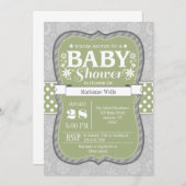 Sage Olive Green Gray Floral Baby Dusche laden Einladung (Vorne/Hinten)