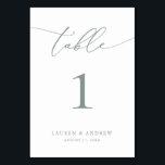 Sage Olive Green Minimalistisch Wedding | Event Cu Tischnummer<br><div class="desc">(**BITTE BEACHTEN SIE: Um zu bestellen,  passen Sie einfach Ihre Tischnummer (und Name/Datum) an und fügen Sie jede Nummer einzeln in Ihren Warenkorb ein. Dann Karo raus,  sobald du fertig bist.) Schön,  elegant,  modern und minimalistisch,  Tischnummer-Karte. Vollständig anpassbar mit Ihren Namen (oder Ereignisname) und Datum.</div>