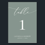 Sage Olive Green Minimalistisch Wedding | Event Cu Tischnummer<br><div class="desc">(**BITTE BEACHTEN SIE: Um zu bestellen,  passen Sie einfach Ihre Tischnummer (und Name/Datum) an und fügen Sie jede Nummer einzeln in Ihren Warenkorb ein. Dann Karo raus,  sobald du fertig bist.) Schön,  elegant,  modern und minimalistisch,  Tischnummer-Karte. Vollständig anpassbar mit Ihren Namen (oder Ereignisname) und Datum.</div>