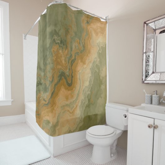 Sage Olive Green Mustard Yellow Print Duschvorhang (Beispiel)