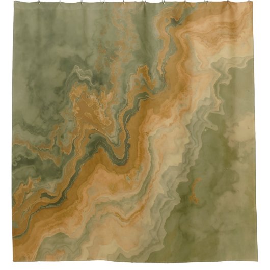 Sage Olive Green Mustard Yellow Print Duschvorhang (Vorderseite)