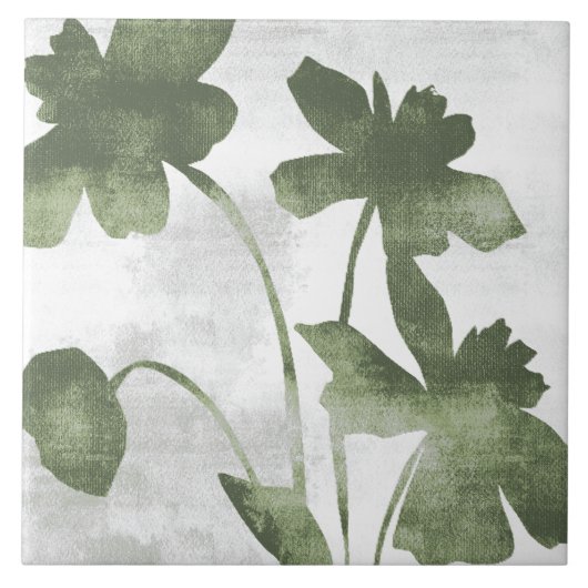 Sage Olive Green Painterly Botanical Art 07 Fliese (Vorderseite)