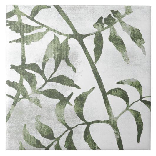Sage Olive Green Painterly Botanical Art 08 Fliese (Vorderseite)
