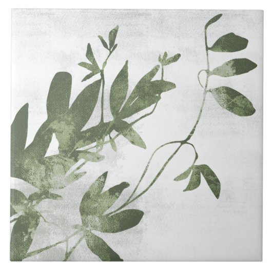 Sage Olive Green Painterly Botanical Art 09 Fliese (Vorderseite)