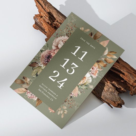 Sage Olive Green Wedding | Elegant Floral Earthy Save The Date