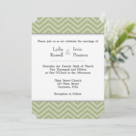 Sage Olive Green Zickzack Wedding Einladung (Stehend Vorderseite)