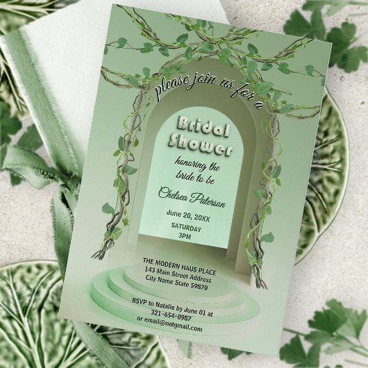 Sage Olive Greenery Rustic Boho Vine Bridal Shower Einladung