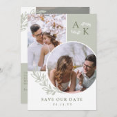 Sage & Olive Greenery Überschneidende Fotos Save The Date (Vorne/Hinten)