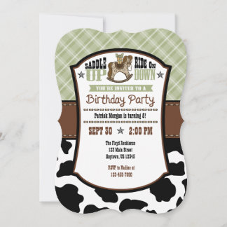 Sage Olive Kariert Cowhide Cowboy Birthday Einladu Einladung