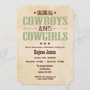 Sage Olive Vintag Cowboy Einladung zum Geburtstag