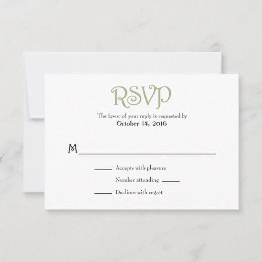 Sage Olive White Schlicht Simple Wedding RSVP Card (Vorderseite)