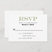Sage Olive White Schlicht Simple Wedding RSVP Card (Vorne/Hinten)