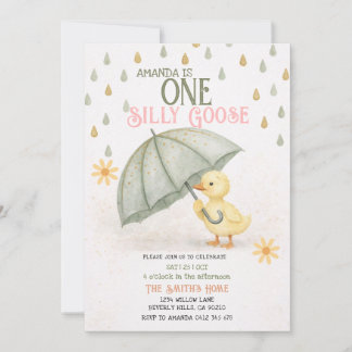 Sage One Silly Goose First Birthday Invitation Einladung