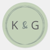 Sage Oval Monogram Wedding Runder Aufkleber (Vorderseite)