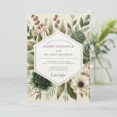 Sage Painterly Succulent Wedding Einladung (Stehend Vorderseite)