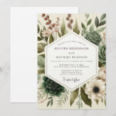 Sage Painterly Succulent Wedding Einladung (Vorne/Hinten)
