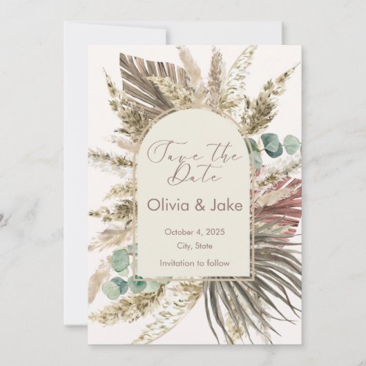 Sage Pampas Grass Save the Date | Boho Rustic (Vorderseite)